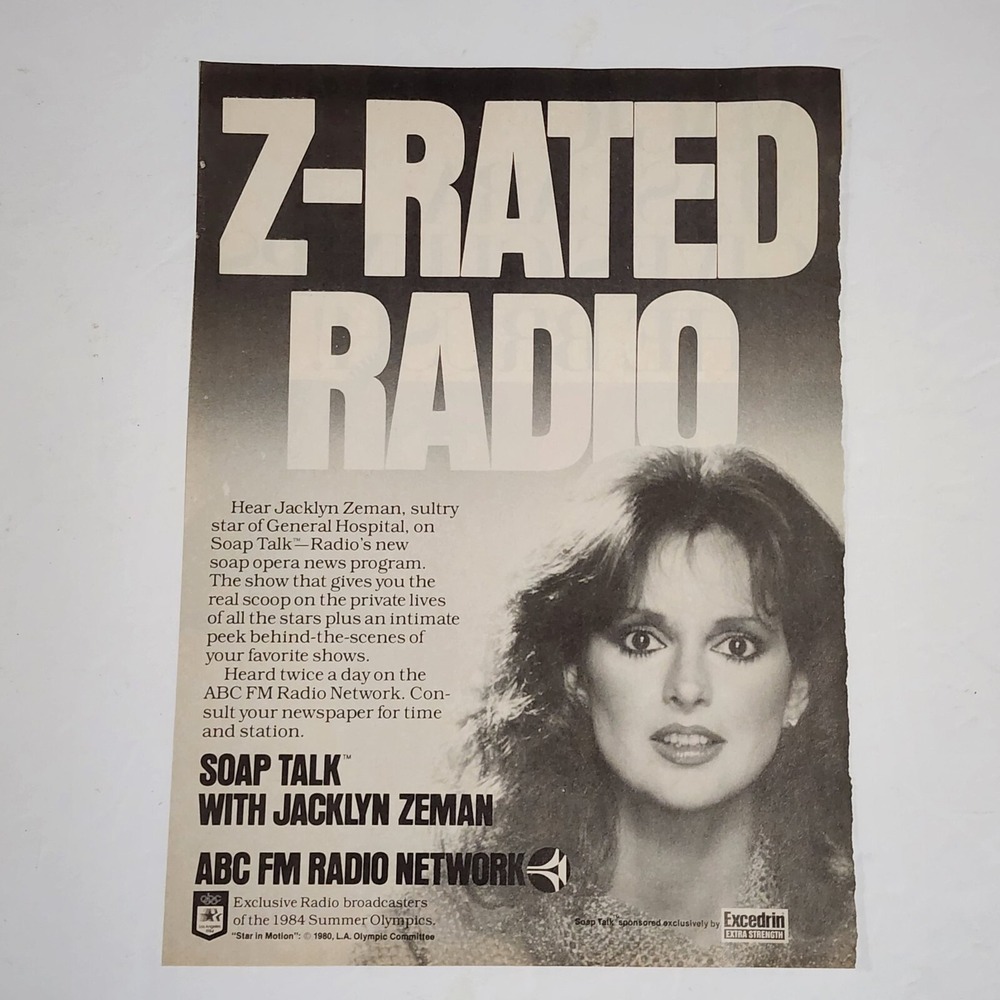 Vtg Print Ad Jacklyn Zeman Soap Talk ABC FM radio network clipping 1983 8x10.5
